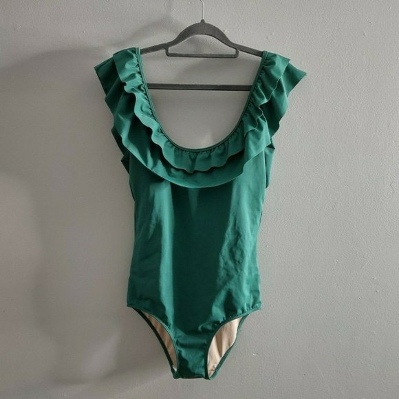 Kortni Jeane Other - Kortni Jeans One Piece Double Ruffle Swim Suit Green